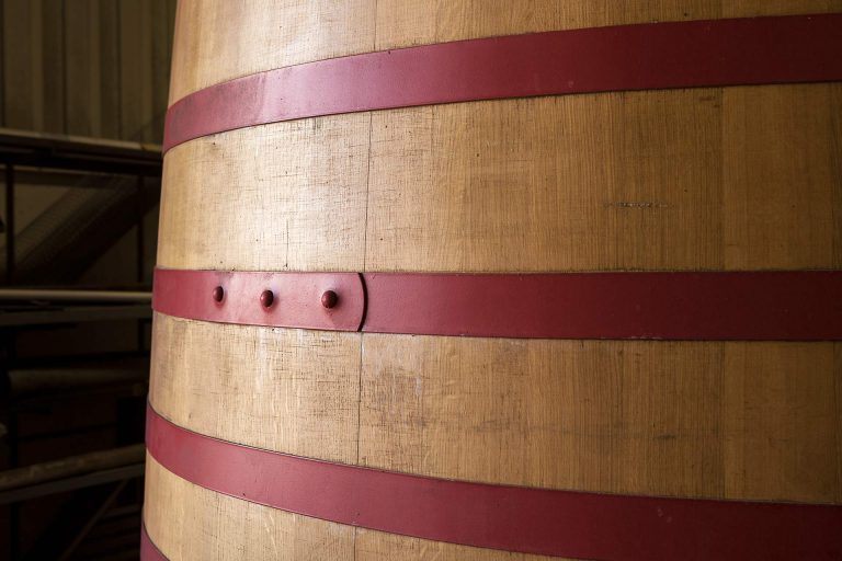 A large wooden foeder fill with sour beer