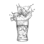 Sketch of a frothy beer glass with a splash of liquid
