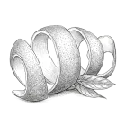 Spiral orange peel with green leaves