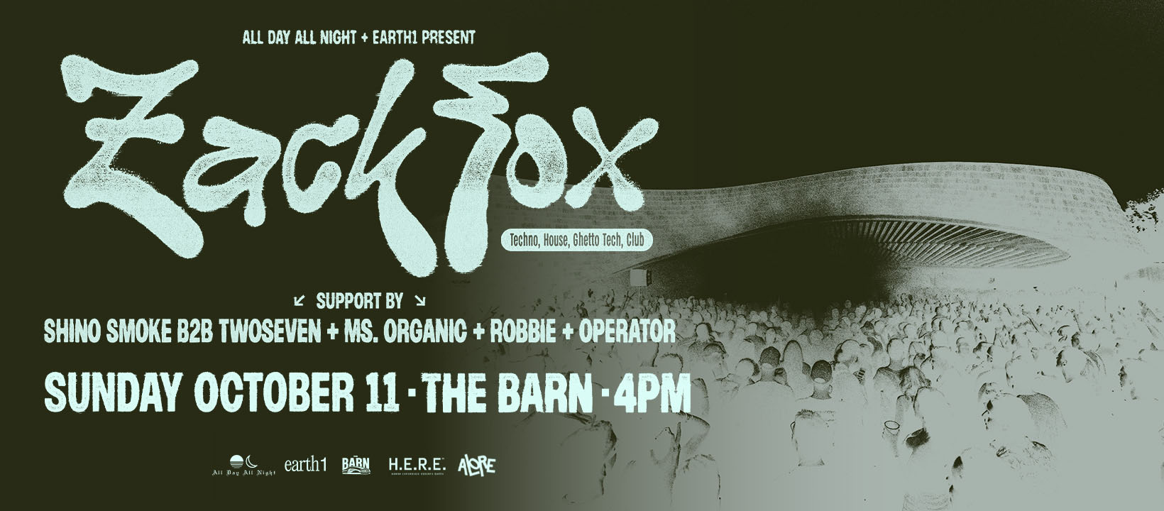 All Day All Night & Earth1 presents Zack Fox Sunday, October 11th at Drake's: The Barn