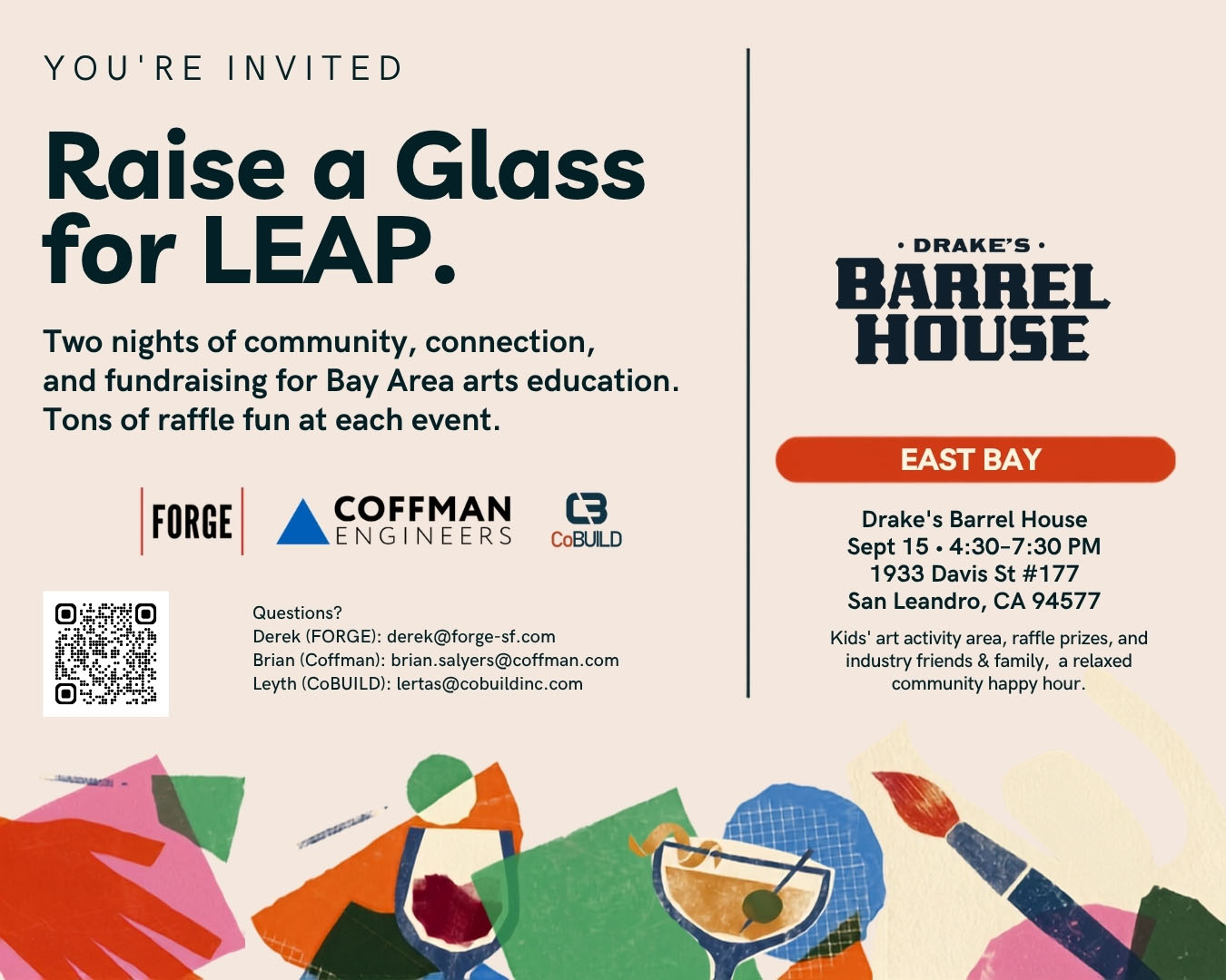 Raise a Glass for LEAP with Forge, Coffman, and CoBUILD Tuesday, September 15th at Drake's Barrel House