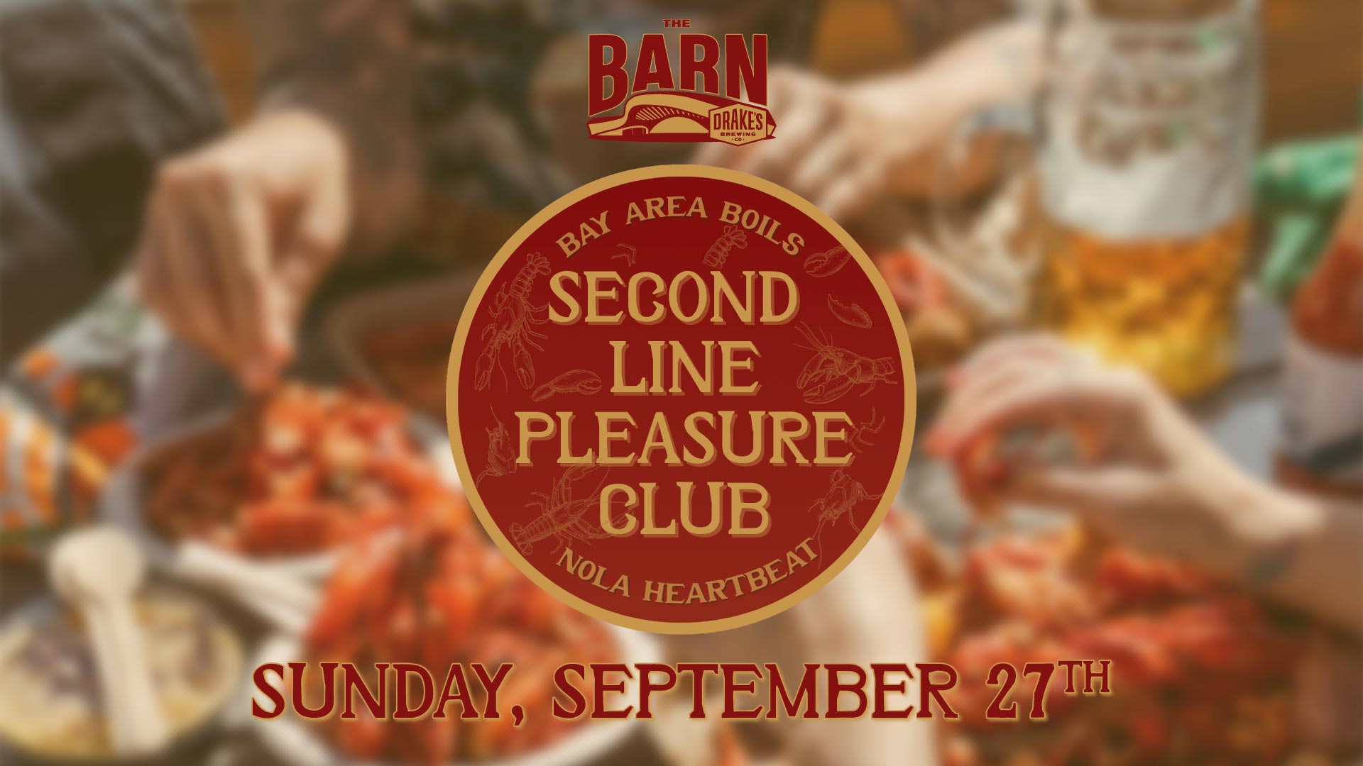 Second Line Pleasure Club Crawfish Boil Sunday, September 27th at Drake's: The Barn