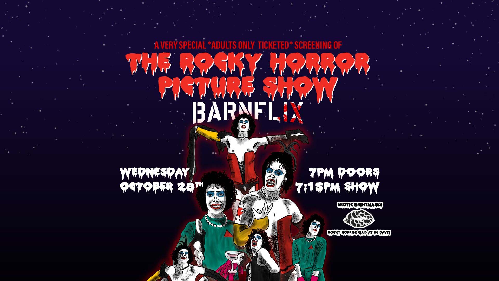 Barnflix The Rocky Horror Picture Show Wednesday, October 28th at Drake's: The Barn