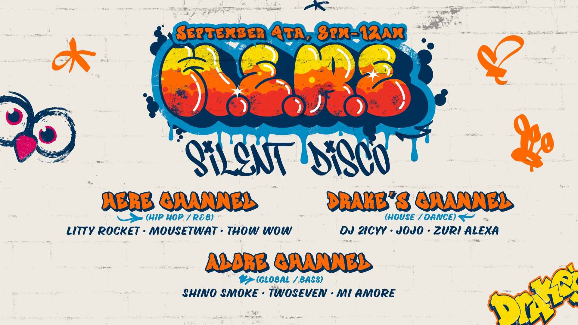 H.E.R.E. Silent Disco Friday, September 4th at Drake's Dealership
