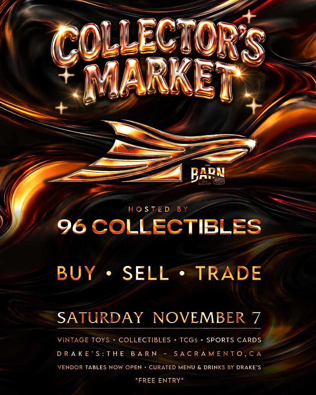 Collector's Market hosted by 96 Collectibles Saturday, November 7th at Drake's: The Barn